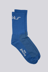 blue cycling running sock with shrug emoticon