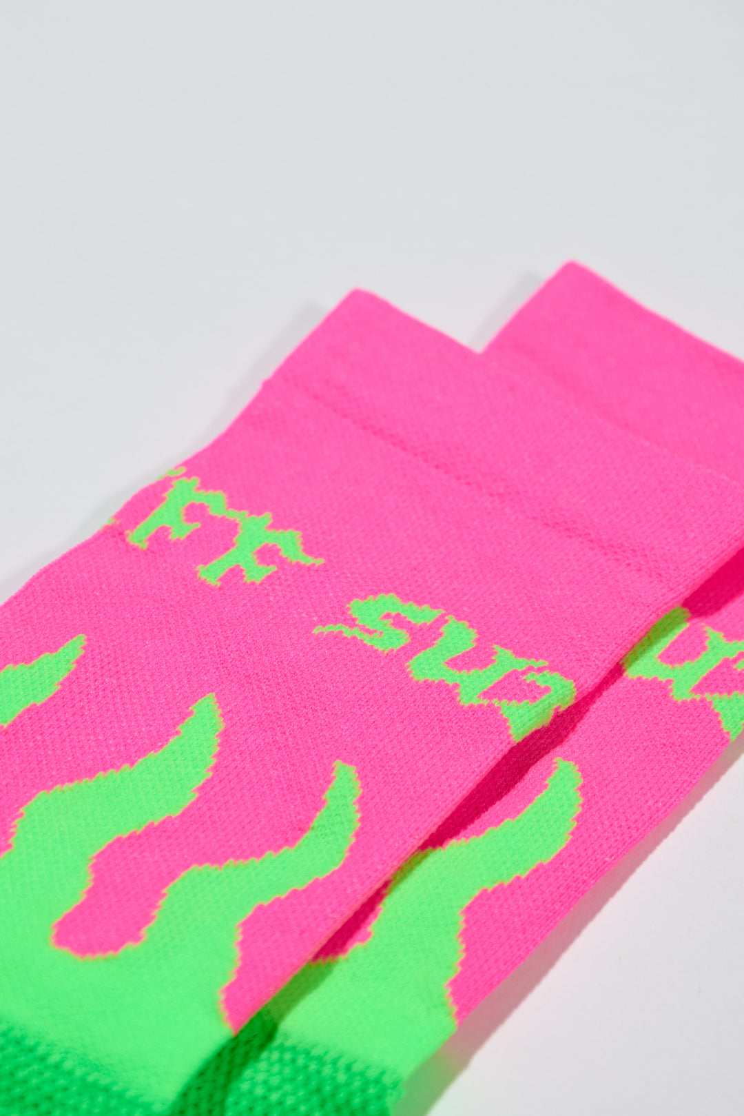 Flame socks with SUPER TUFF around the cuff.  6" cuff. Perfect for cycling, running, or the gym. Made in the USA with recycled fibers.