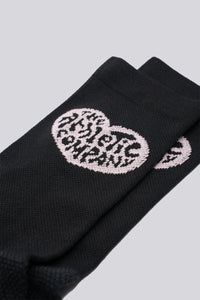 black socks with a heart design for running or cycling