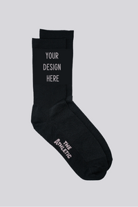 black sock with text "your design here"